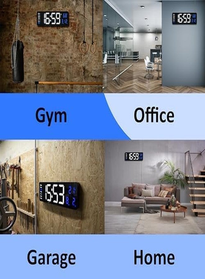RtnSparsh Digital LED Wall Clock for Living Room Decor | Large Display with Date, Temperature, & Week | Desk Alarm Clock for Bedroom with Remote Control | for Office & Home (Blue White) - Image 5